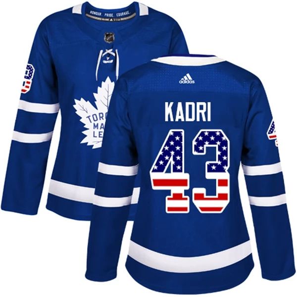 Damen Toronto Maple Leafs Trikot Nazem Kadri 43 Blau USA Flag Fashion Authentic